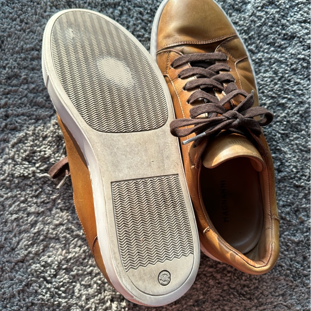 MAGNANNI Burnished Leather Lace-Up Sneakers Mens Size 8 - Picture 6 of 10